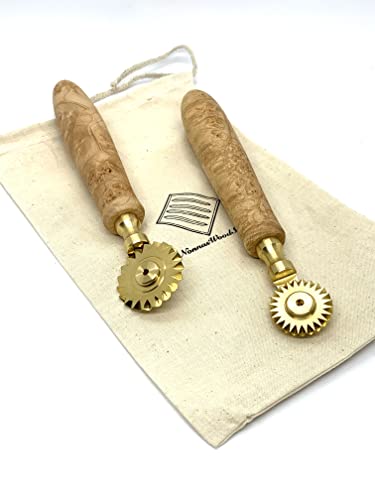 Premium Brass Pasta Cutter with Custom Wooden Handle (Burl, Fluted & Mini Fluted) - Perfect for Homemade Pasta, Italian Cooking & Gourmet Kitchen Gifts