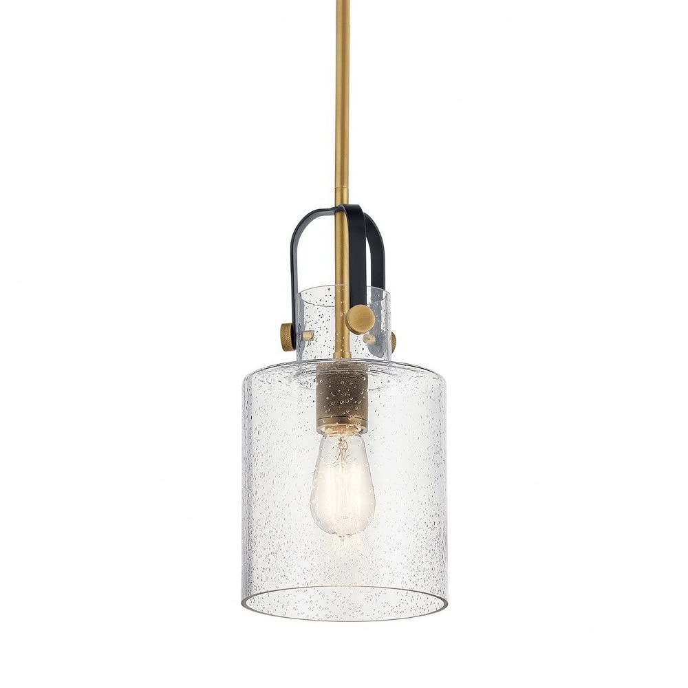 1 Light Contemporary Pendant Light Fixture with Clear Seeded Glass & Antique Copper Finish - Modern Dining Room, Kitchen Island or Entryway Lighting