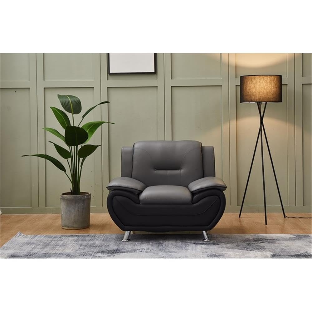 Stylish Faux Leather Living Room Chair - Black & Grey Modern Accent Chair for Home Office, Lounge, or Reading Nook