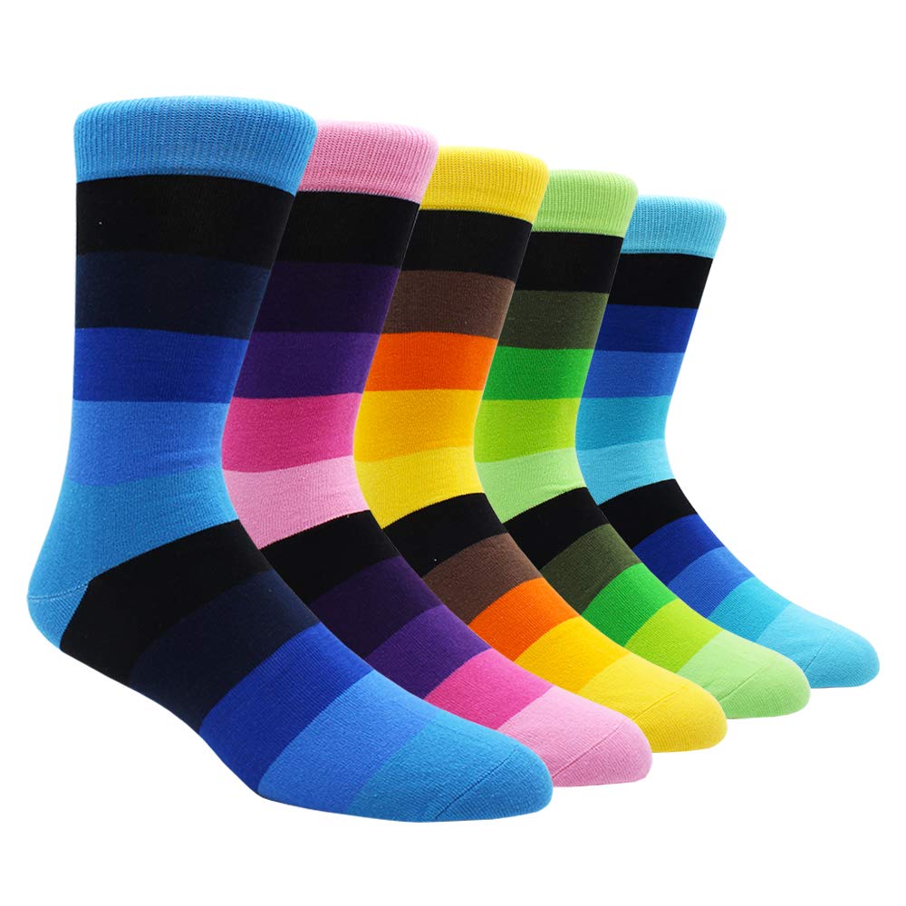 TOEJYJ Men's Funny Dress Socks - Colorful Striped Cotton Novelty Socks for Casual Wear, Size 10-13 - Perfect for Office, Parties and Gifts