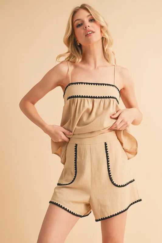 Stylish Rickrack Trim Resort Shorts for Women - Comfortable & Trendy Beachwear for Vacation, Poolside, and Summer Outings