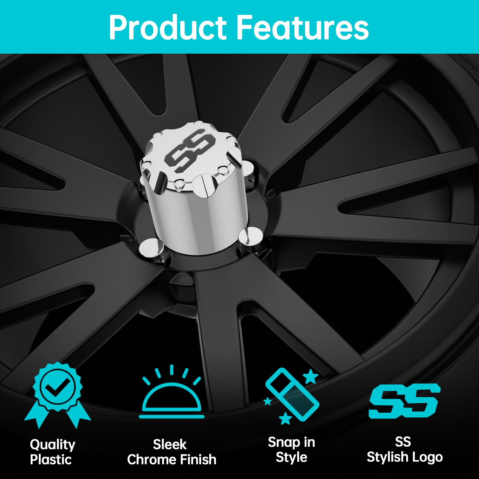 Universal Golf Cart SS Wheel Center Cap Cover for Yamaha, Club Car, EZGO - 10L0L Push-in Style with 2.75