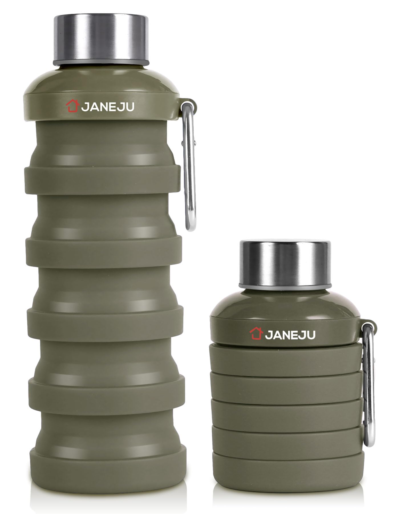 JaneJu 17oz Collapsible Water Bottle - BPA Free, Leakproof & Portable for Hiking, Gym & Travel (Army Green)