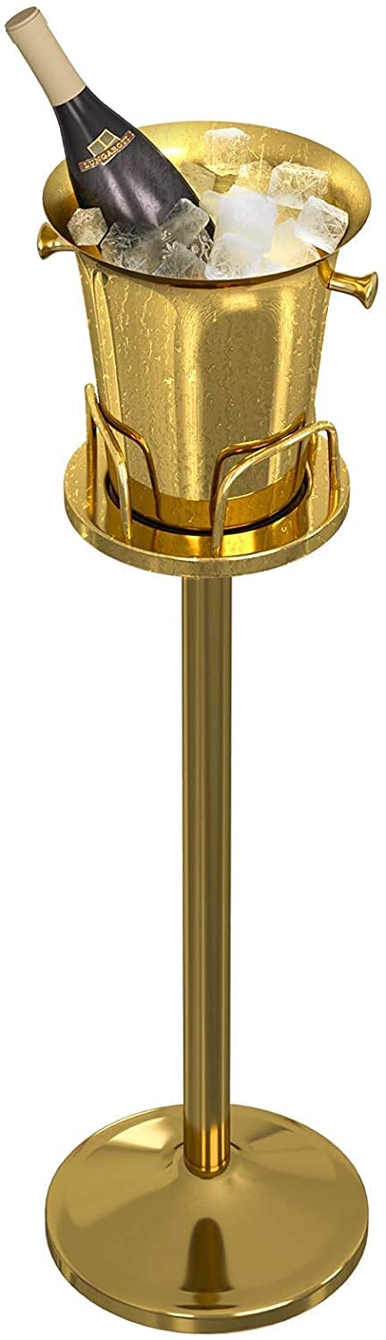 Premium 201 Stainless Steel Ice Bucket with Stand - 5L/12lb Gold Champagne Wine Cooler for Beer, Cocktails & Beverages | Elegant Barware for KTV, Club, BBQ, Wedding & Party Decor (91cm, Gold)