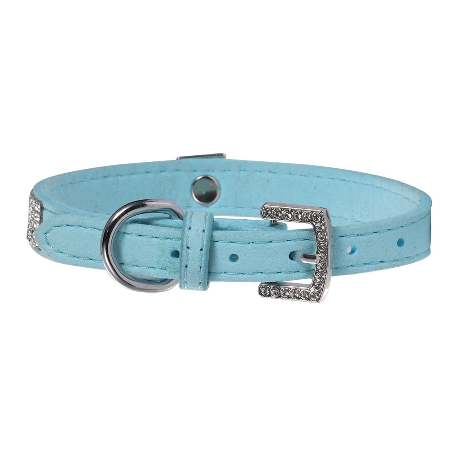 Luxury Sparkly Silver Buckle Rhinestone Crown Velvet Leather Pet Collar - Adjustable Dog Collar & Cat Collar with Bling Diamond Decor (Small, Blue) | Perfect for Small Dogs, Medium Cats & Puppies - Great for Daily Walks, Grooming & Special Occasions