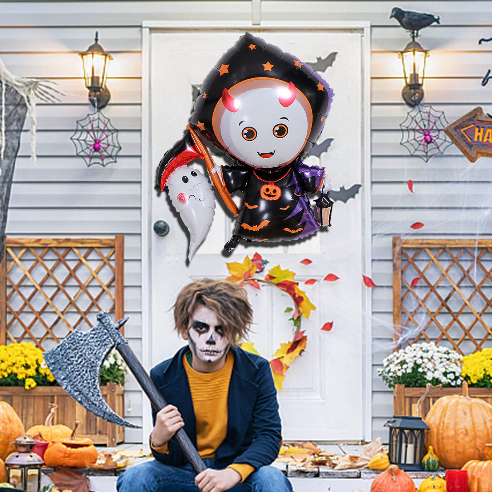 Halloween Party Decorations - 12 Pack Foil Balloons (Bat & Pumpkin Design) for Halloween Home Decor, Bar Party Supplies | Spooky Themed Birthday, Baby Shower & Fall Festival Decorations