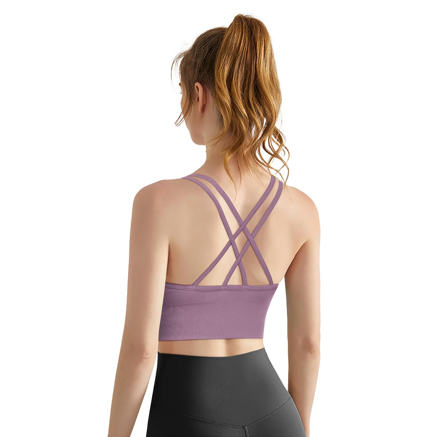 VEQKING Women's Cross Back Sports Bra - Medium Support Seamless Yoga Bra with Removable Pads, 3 Pack for Workout, Fitness & Running - Perfect for Gym, Yoga & High-Impact Activities