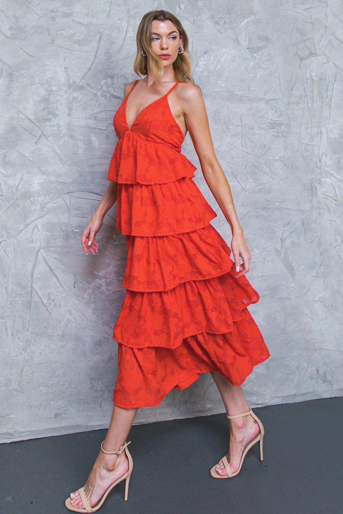 Island Aesthetic Red Tiered Midi Dress - Perfect for Beach Vacations, Summer Parties & Boho Fashion