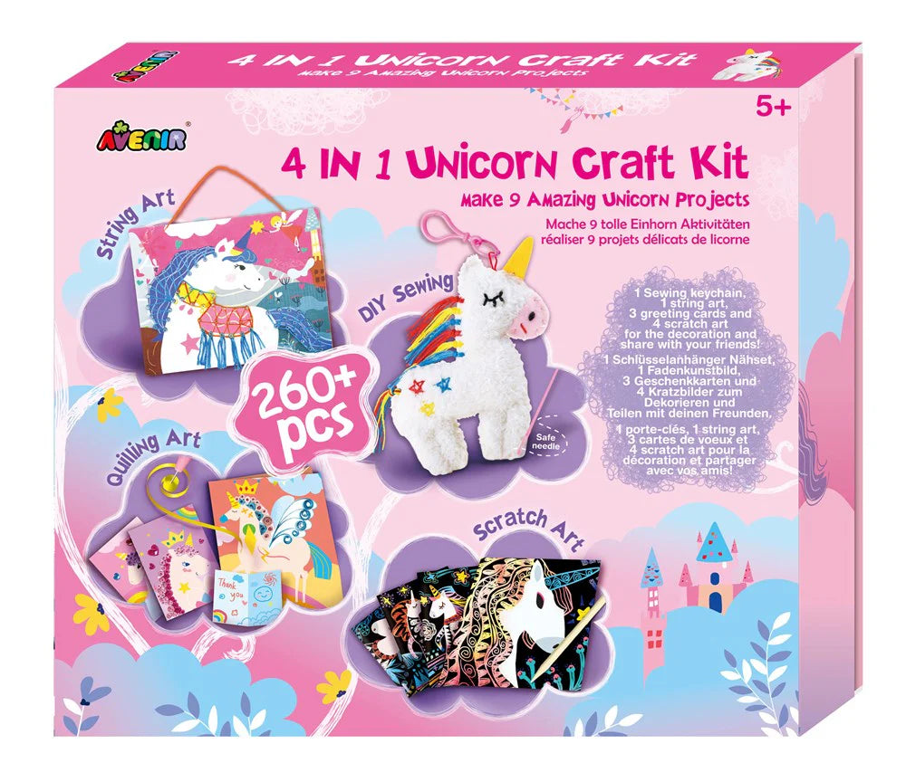 Avenir 4-in-1 Unicorn Craft Kit for Kids - DIY Unicorn Painting, Coloring & Sticker Art Set - Creative Birthday Gift for Girls Ages 5-8 - Perfect for Party Favors, Classroom Activities & Rainy Day Fun