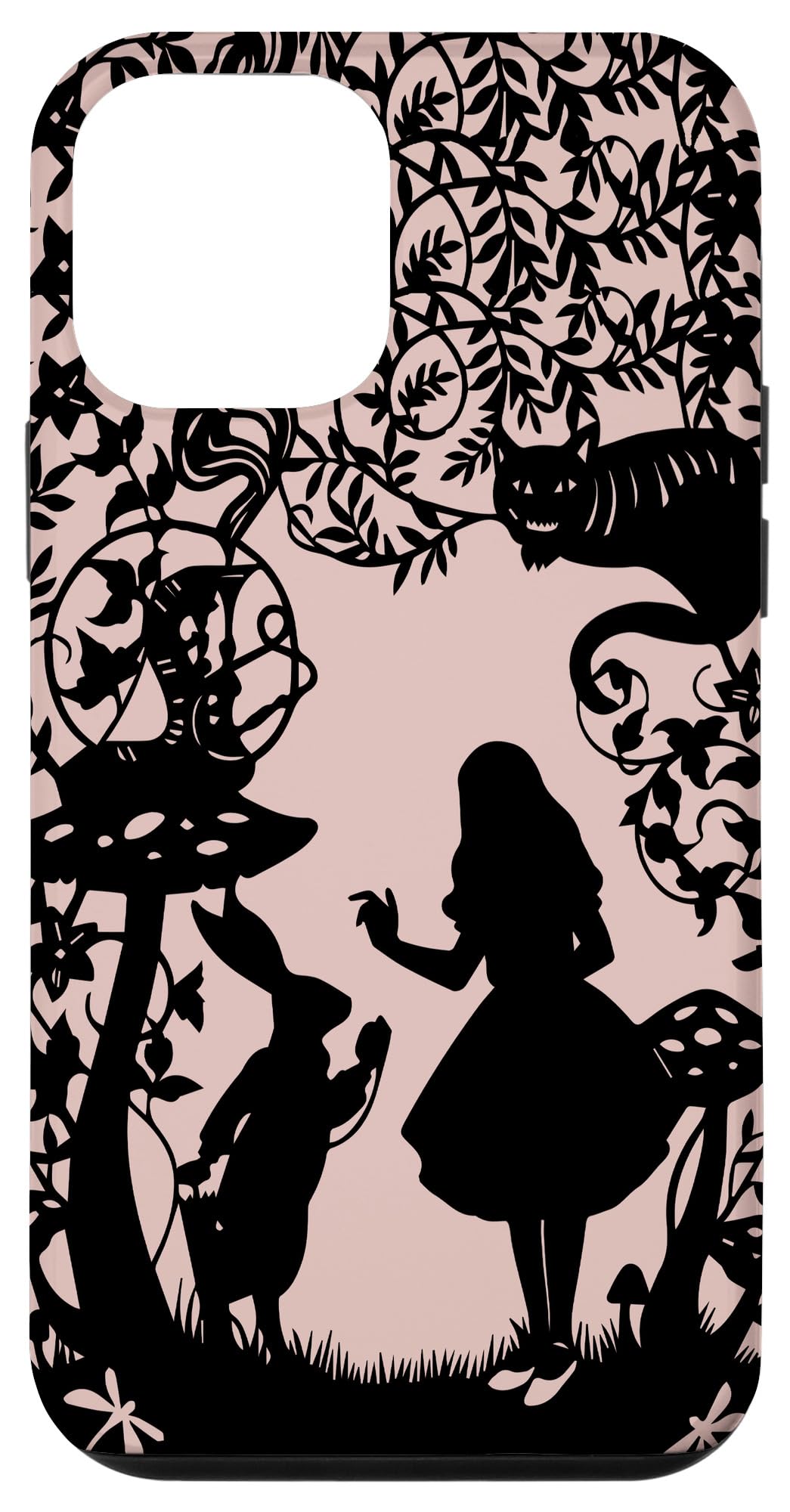 iPhone 12 mini Case - Alice in Wonderland Silhouette Design Featuring Cat, Caterpillar & Rabbit - Perfect for Daily Use, Travel, and Gift Giving
