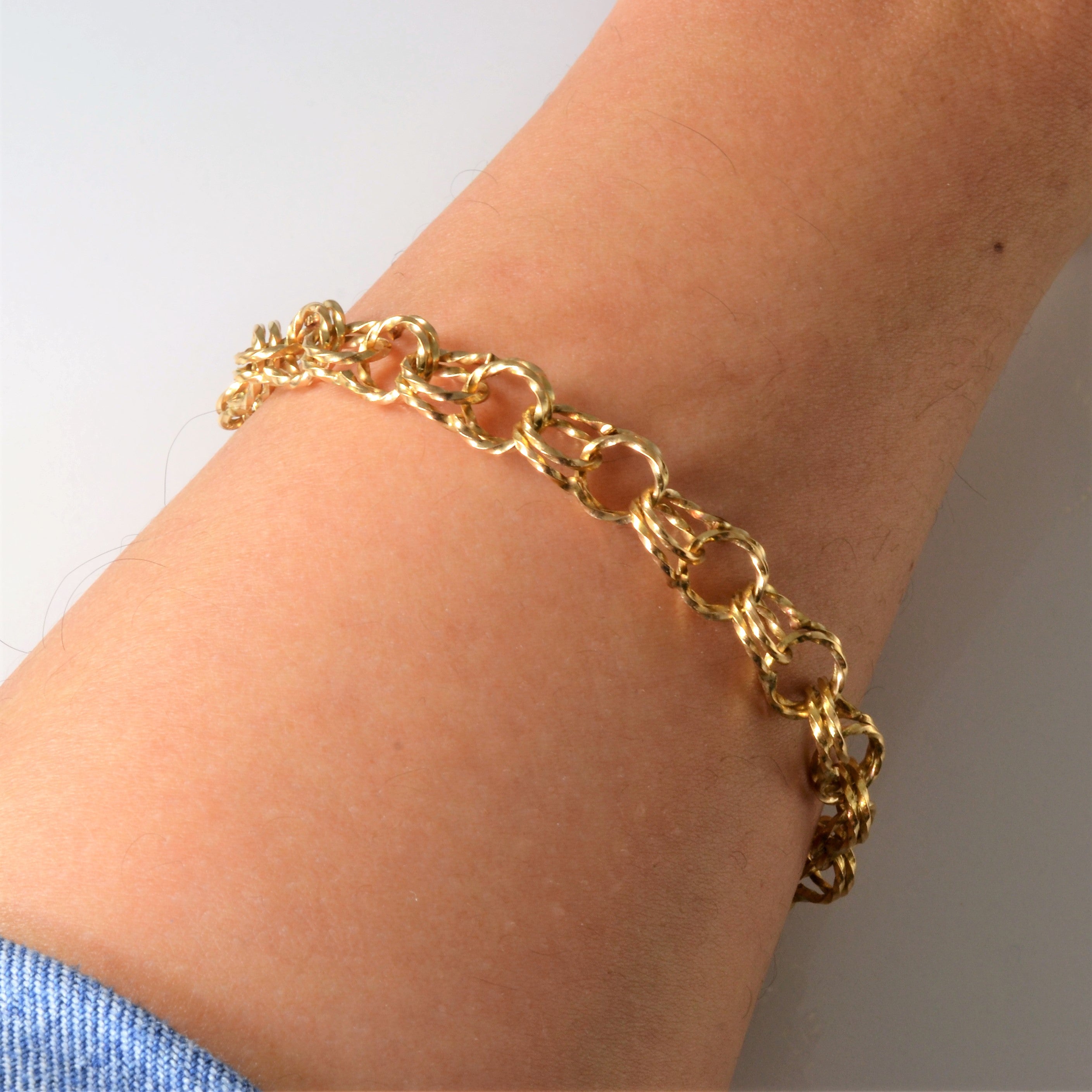 10K Yellow Gold Twisted Parallel Link Bracelet for Women - 7 Inch Adjustable Luxury Jewelry Gift for Anniversary, Birthday & Special Occasions