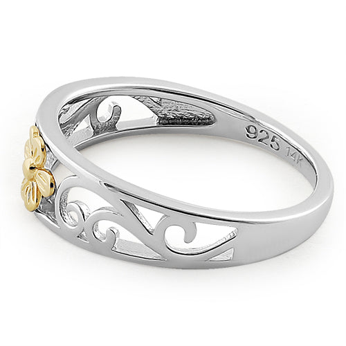 14K Yellow Gold & Sterling Silver Flower Ring for Women - Elegant Floral Jewelry Gift for Her - Perfect for Weddings, Anniversaries & Special Occasions