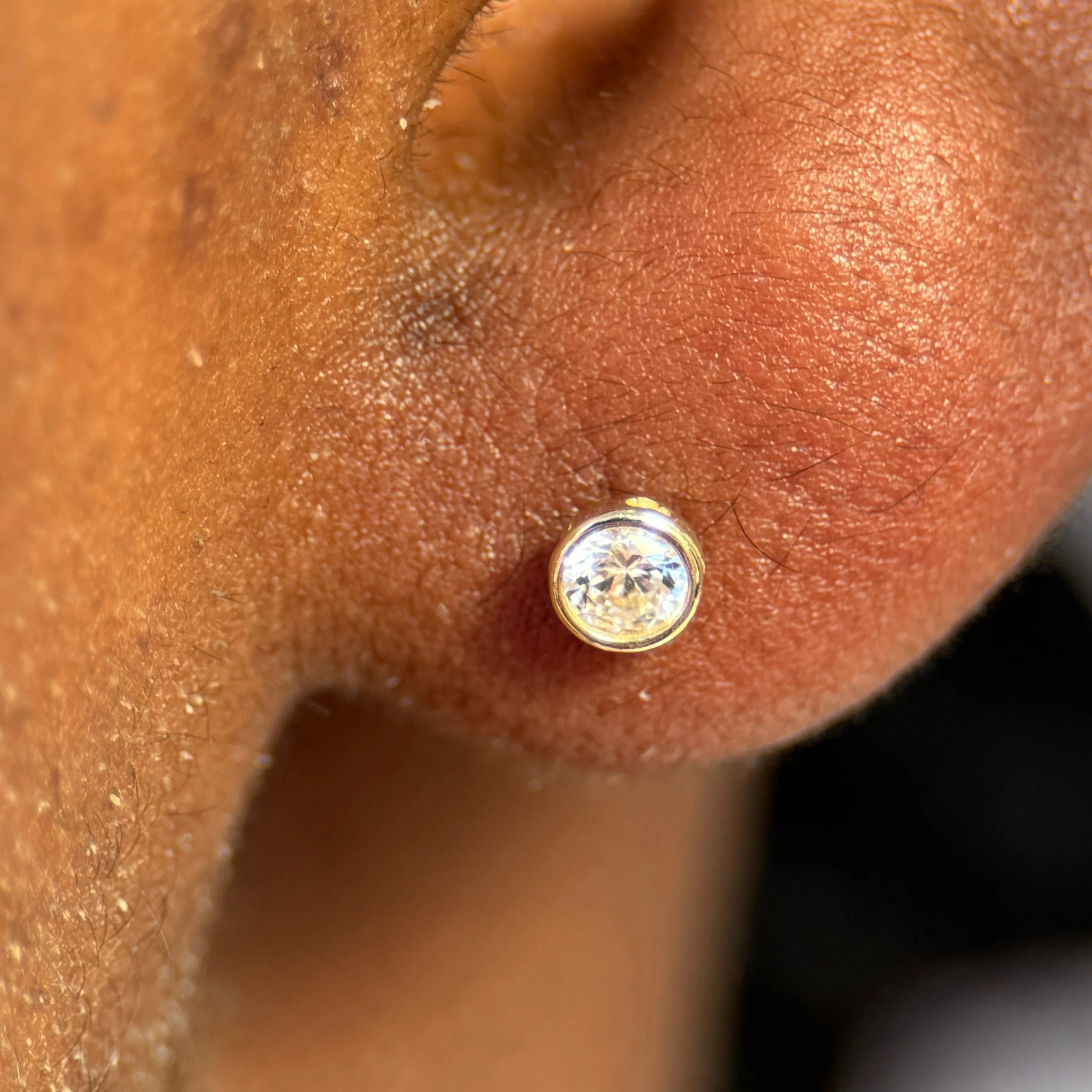 14K White Gold Round Gemstone Flat Back Stud Earrings - Bezel Set for Secure Wear | Perfect for Daily Use, Parties & Gifting