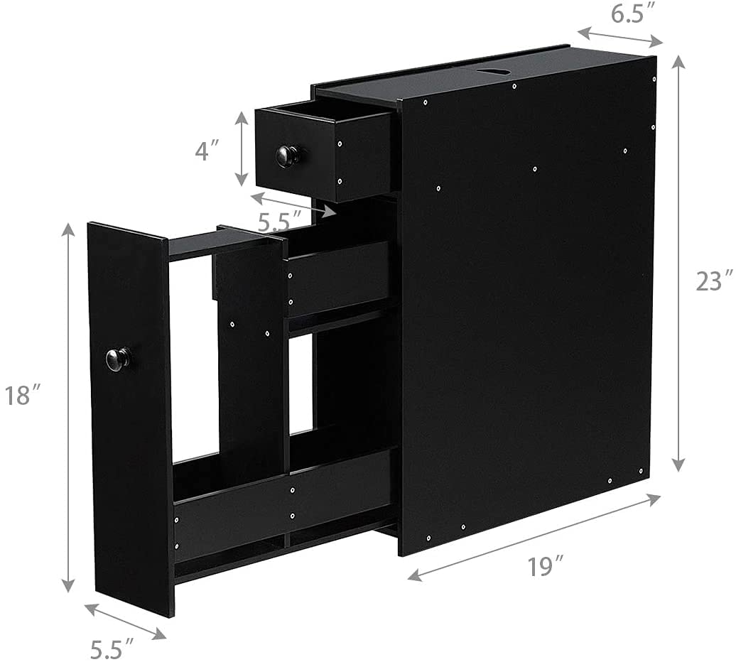 Slim Bathroom Storage Cabinet - Narrow Toilet Paper & Essentials Organizer for Small Spaces, Modern Bathroom Counter Cabinet & Nightstand for Bedroom, Living Room, Office - Space-Saving Storage Solution (Black) | Perfect for Apartments, Dorms & Compact Bathrooms