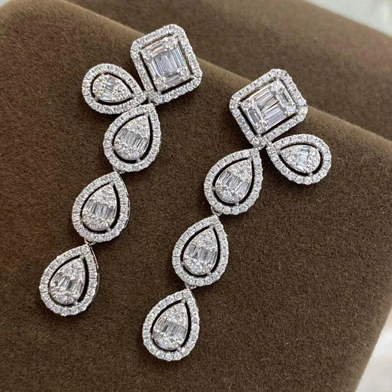 18K White Gold Diamond Drop Earrings for Women - 1.5 Carat Real Natural Diamonds, Luxury Wedding Jewelry - Perfect for Bridal, Anniversary, and Special Occasion Gifts