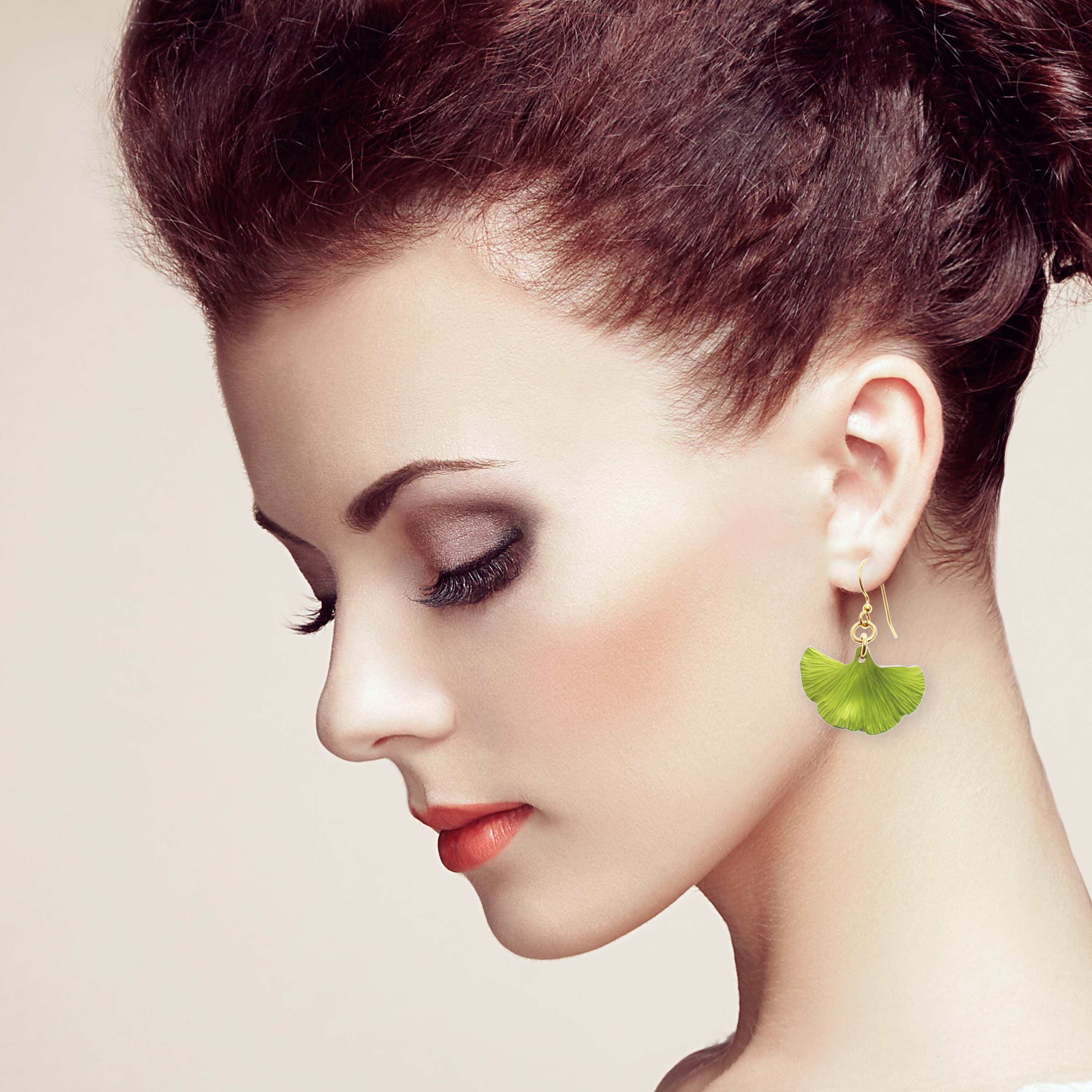 Small Ginkgo Leaf Anodized Aluminum Sour Candy Apple Earrings - Dainty Gold-Tone Stud Earrings for Women, Unique Botanical Jewelry Gift for Her - Perfect for Everyday Wear, Office, Date Night & Special Occasions
