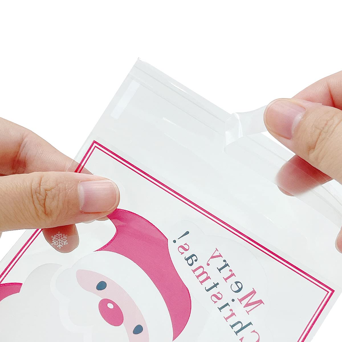Allydrew 4x4 Inch Clear Self-Adhesive Candy Bags - 200 Pack Christmas Treat Bags for Cookies, Party Favors, Wedding Gifts (Snowflake & Santa Design) - Perfect for Holiday Parties, Baby Showers & Candy Buffets