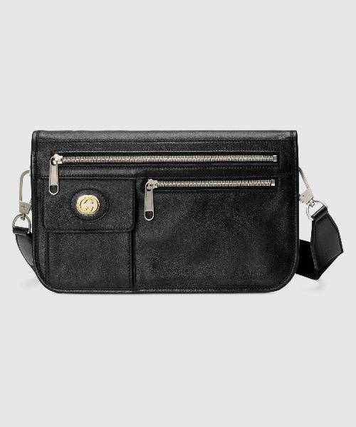 Gucci Medium Soft Leather Messenger Bag for Men & Women - Black Crossbody Shoulder Bag for Work, Travel & Daily Use