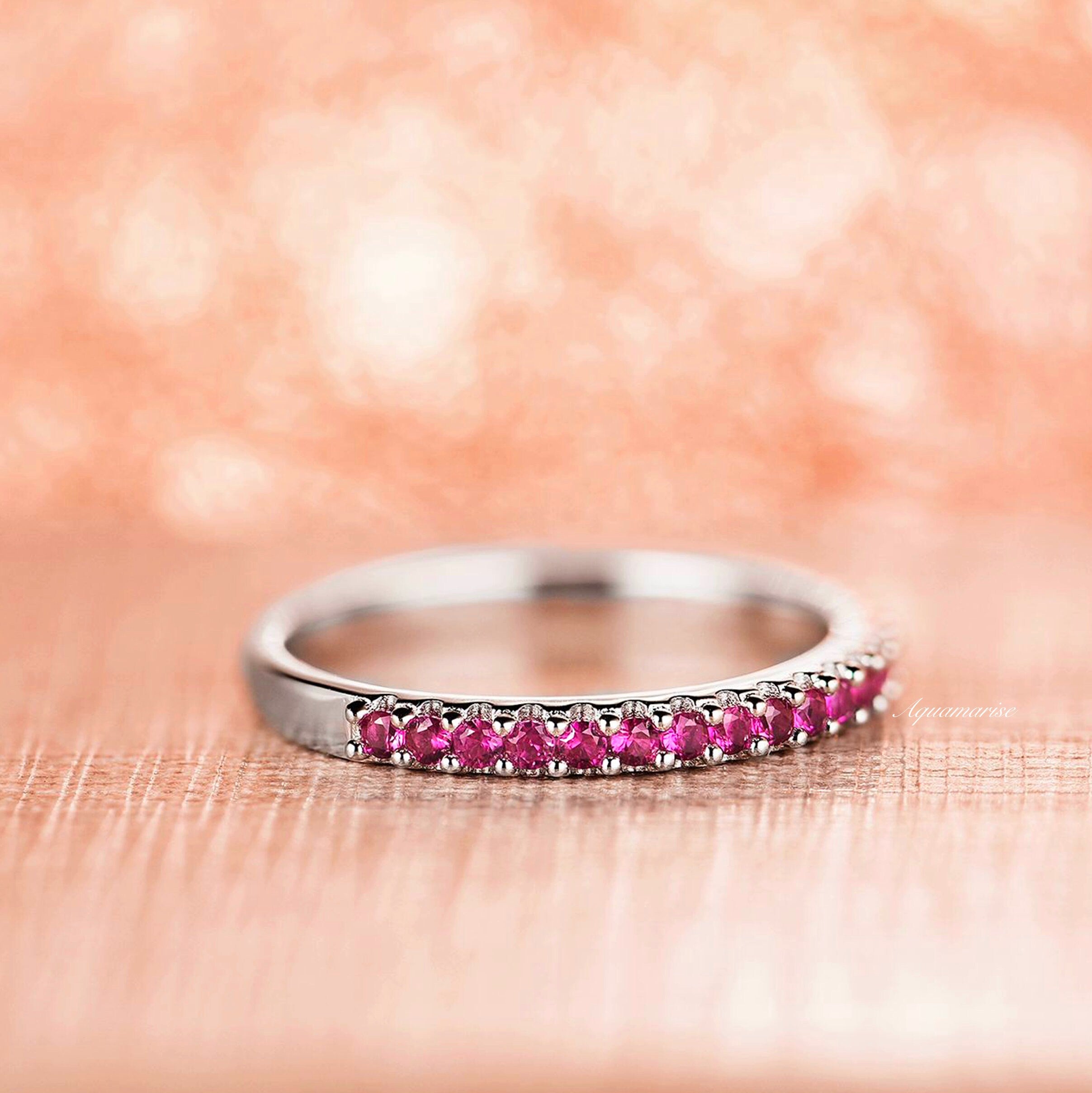 Valencia Ruby Band Sterling Silver Ring for Women - Elegant 925 Silver Jewelry with Genuine Ruby Gemstone for Engagement, Wedding & Everyday Wear