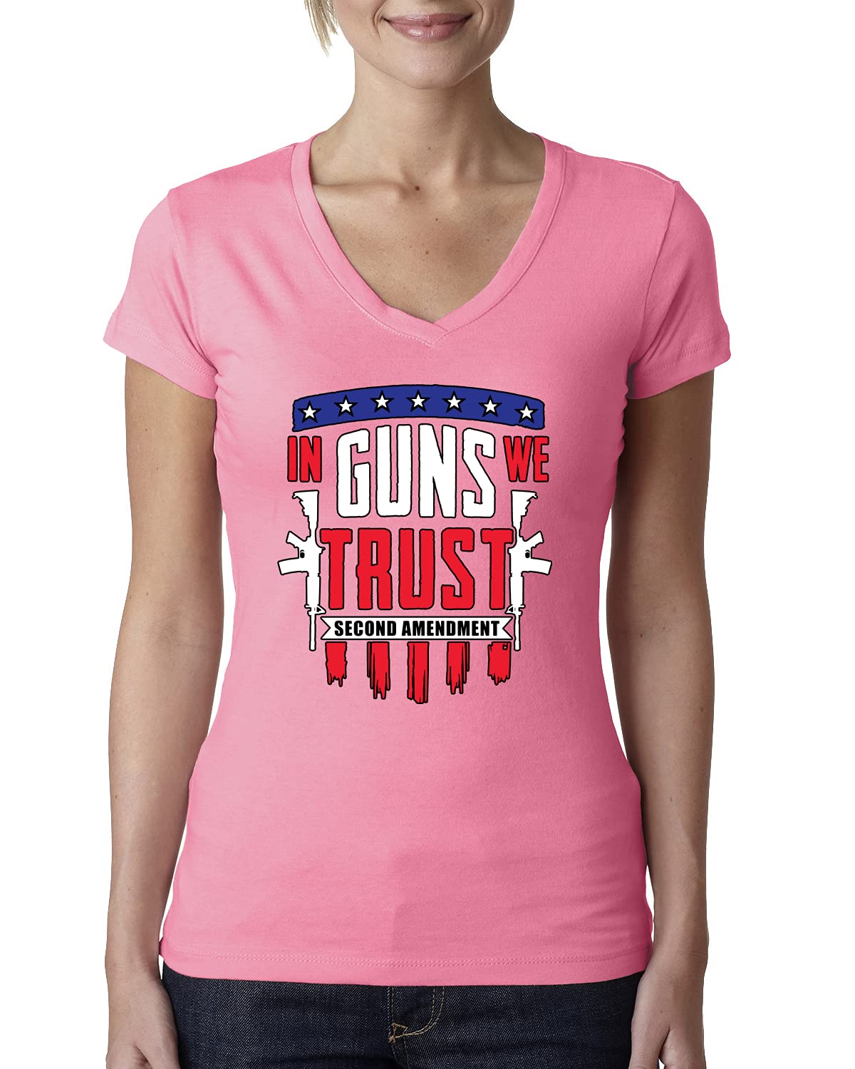 Pro Gun Rights Second Amendment Americana Women's V-Neck Tee - Patriotic American Pride Junior Fit T-Shirt for Shooting Range & Political Rallies
