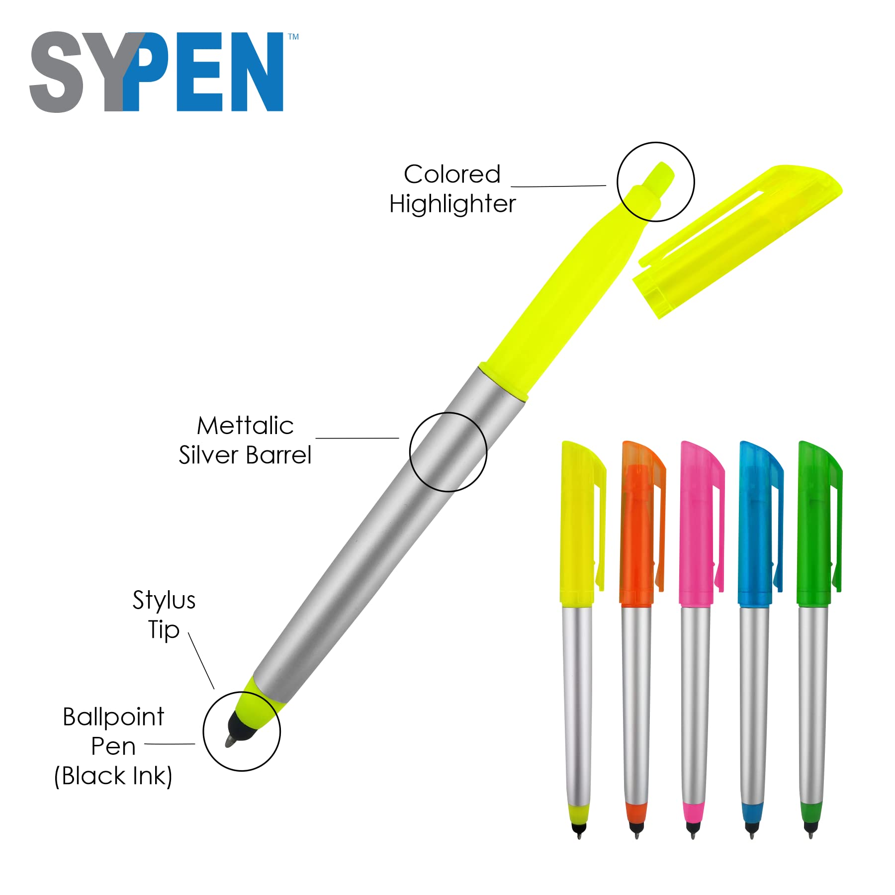 250 Pack Bulk Personalized Pens with Highlighter & Stylus - 3-in-1 Combo (Ballpoint Pen, Highlighter, Stylus) - Custom Business Name, Logo or Gift Message - Pink - Perfect for Office, School, Promotions & Corporate Gifts
