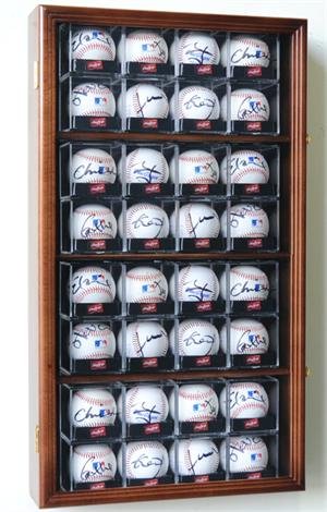 32-Ball Acrylic Baseball Display Case with Walnut Base - Perfect for Collectibles, Memorabilia, and Home Office Decor