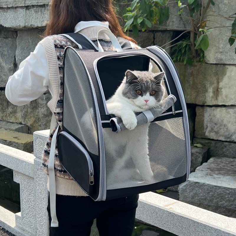 Ventilated Cat Carrier Backpack - Travel Pet Carrier for Dogs, Cats, Puppies, Birds & Bunnies | Lightweight & Breathable Design for Indoor & Outdoor Use (Black) | Perfect for Air Travel, Hiking, Vet Visits & Daily Commutes