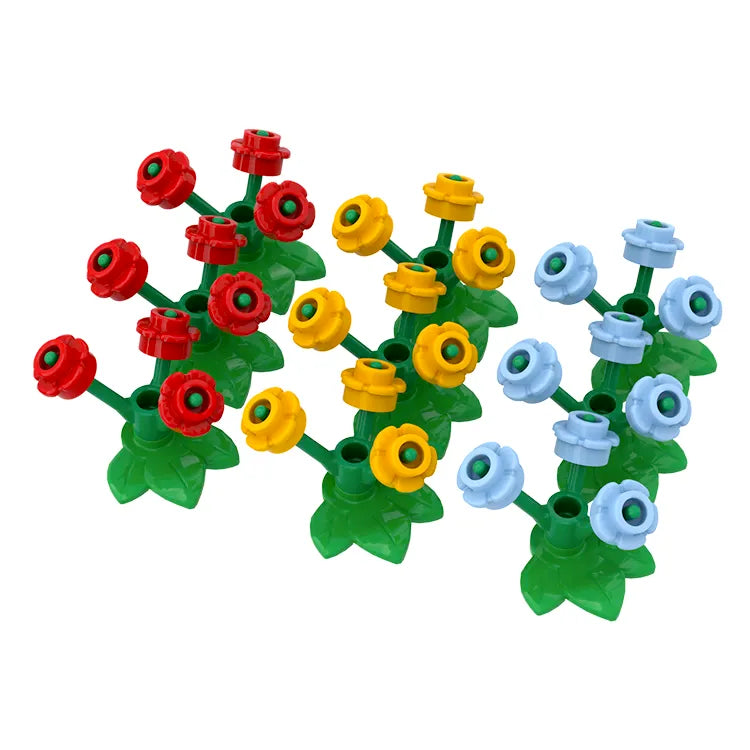 LEGO Flower Building Blocks Set - Red, Orange & Blue Bricks (45 Pieces) for Creative Play, Home Decor & Gift Ideas [Models 24866, 32607 & 24855]
