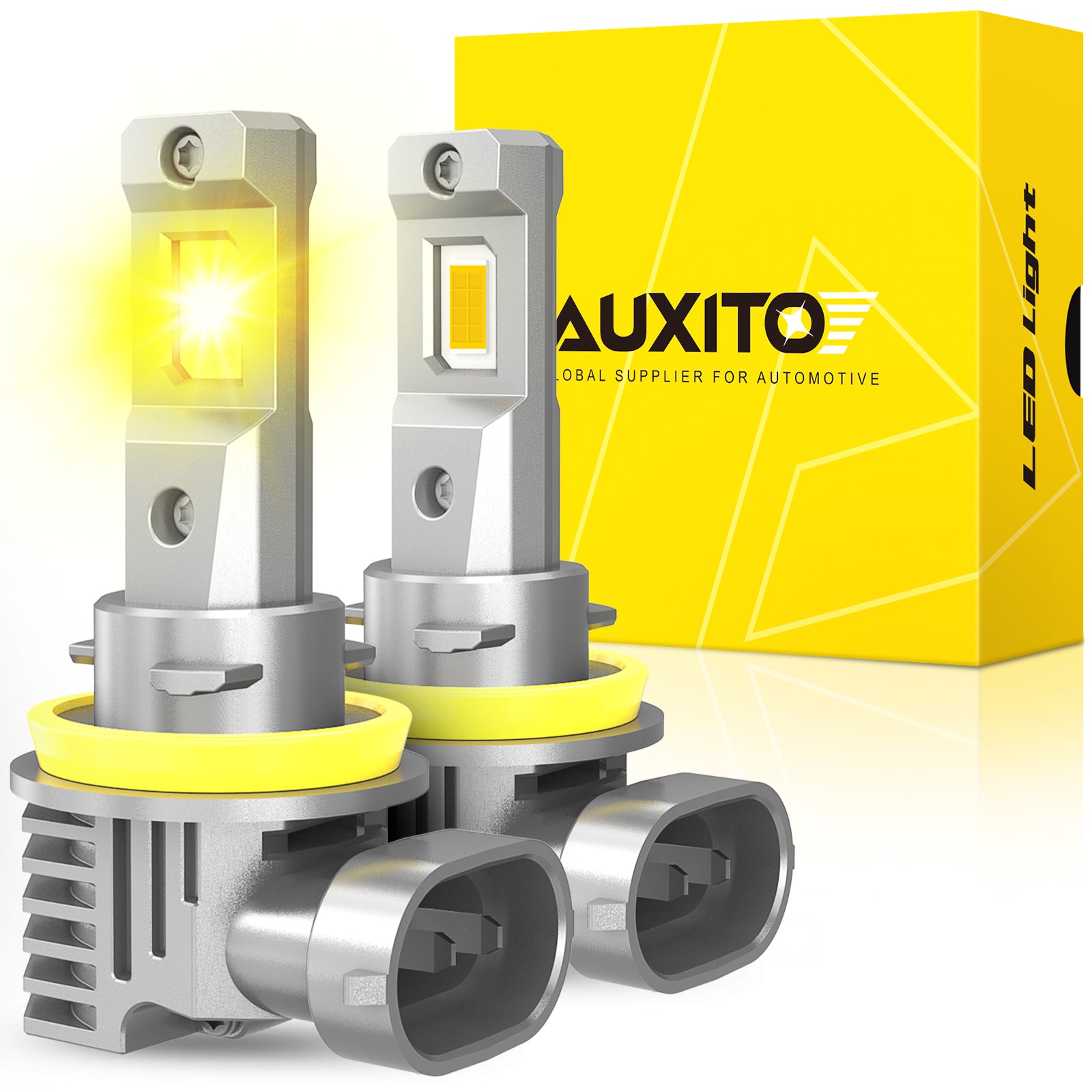 AUXITO H11 H8 H16 LED Fog Light Bulbs - 3000K Amber Yellow, 600% Brighter, Mini Size, Plug and Play, Pack of 2 - Perfect for Off-Road, Rainy & Foggy Conditions, Trucks, SUVs & Cars