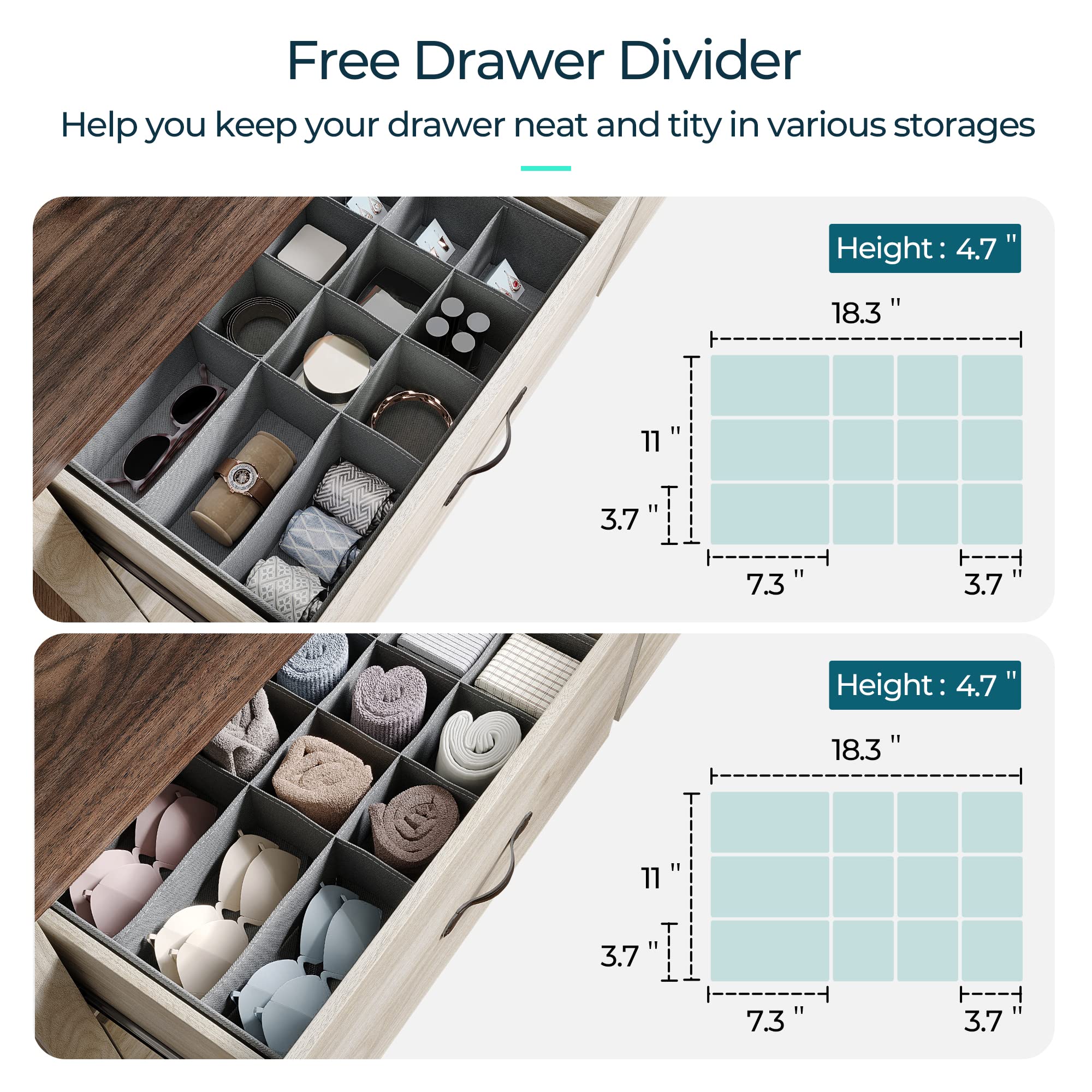 LINSY HOME 7-Drawer Double Dresser - SGS Certified Solid Wood Bedroom Dresser with Wide Drawers, Farmhouse Style Storage Chest for Bedroom & Living Room - Perfect for Organizing Clothes, Linens, and Home Decor