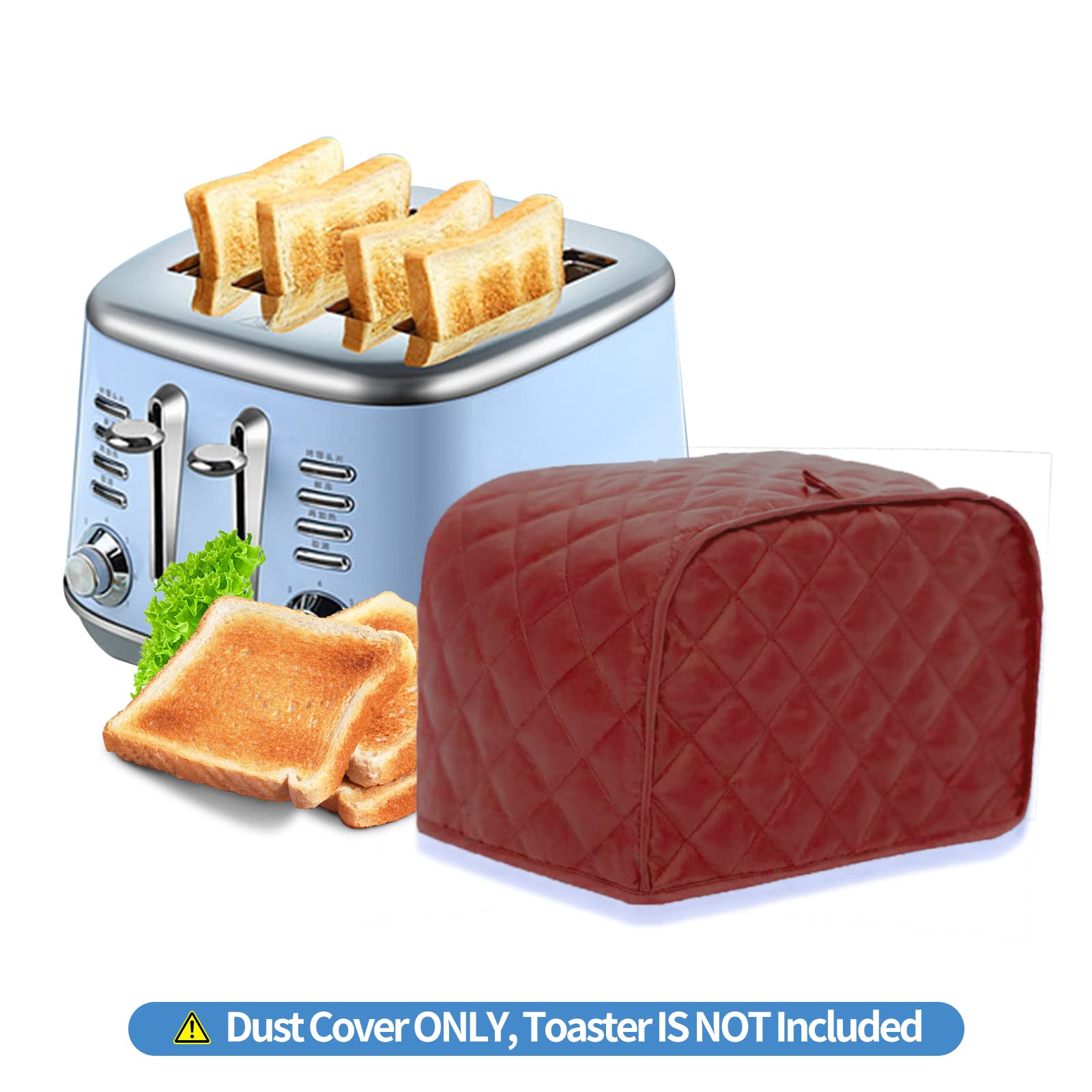 Polyester Quilted Toaster Cover for 4-Slice Bread Toaster - Dustproof & Fingerprint Resistant Bakeware Protector - Perfect Kitchen Gift for Mom (Red) - Ideal for Countertop Protection & Home Decor