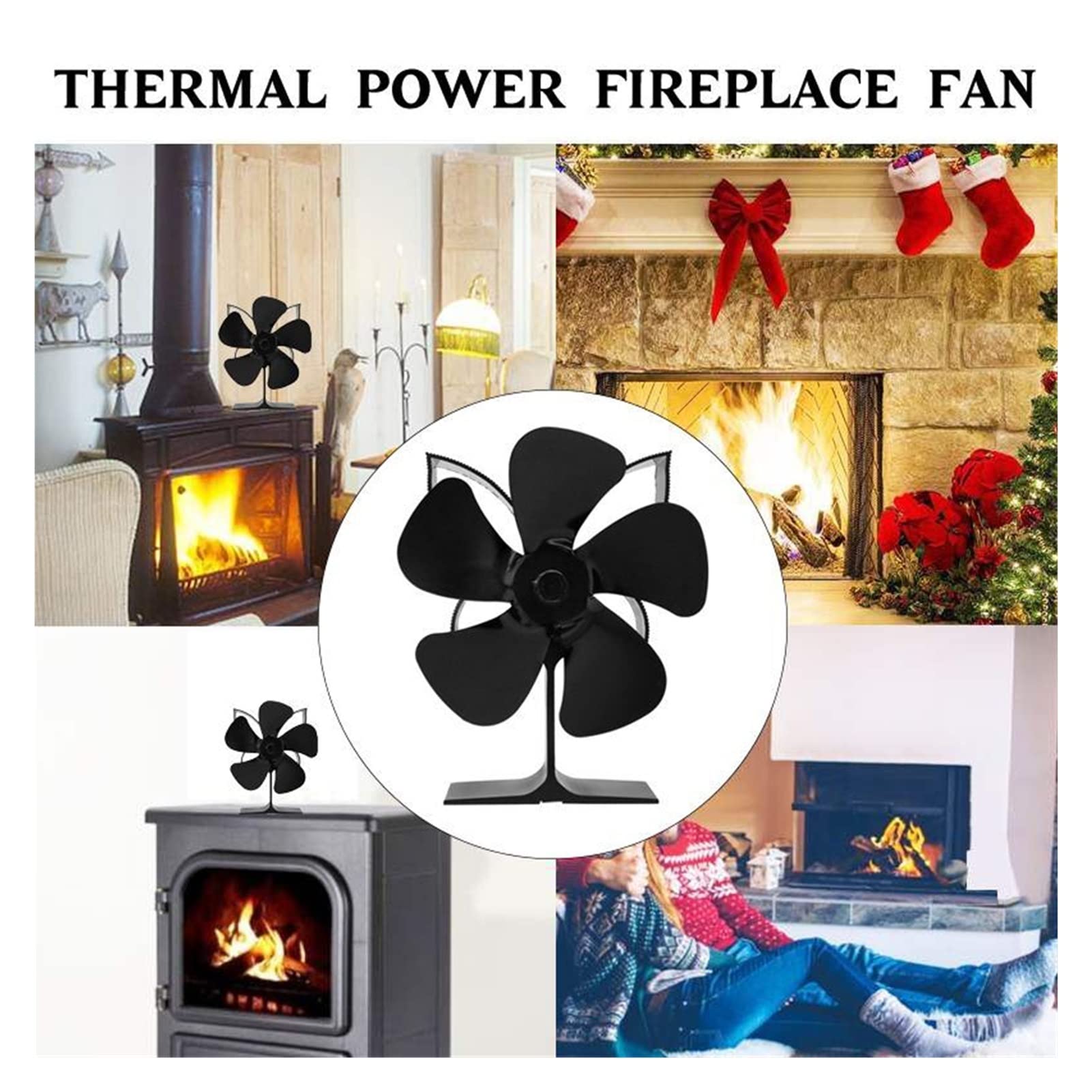 5-Blade Black Kamin Wood Stove Fan - Heat Powered Eco-Friendly Silent Fan for Efficient Heat Distribution (Color: Silver) - Perfect for Fireplace, Home Heating & Energy Saving