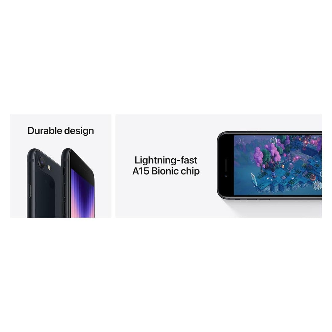 Apple iPhone SE 3rd Gen (2022) 64GB Midnight - AT&T Renewed Premium Smartphone | Fast A15 Bionic Chip, 5G Ready, HD Display | Perfect for Work, Travel & Everyday Use