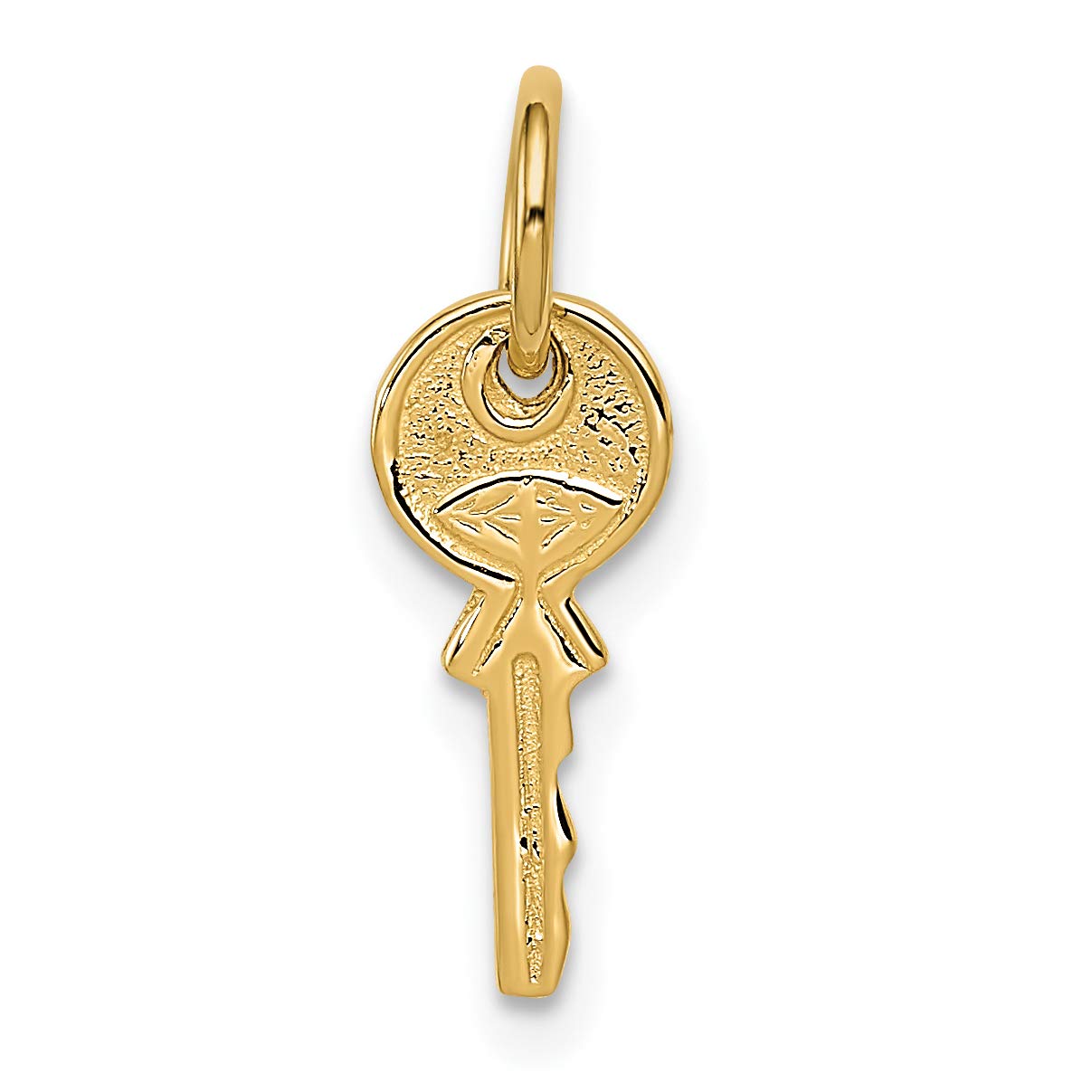 14K Yellow Gold 3D Round Top Key Charm Pendant - 16mm Polished Jewelry for Women, Gift for Her, Perfect for Necklaces, Bracelets & Keychains