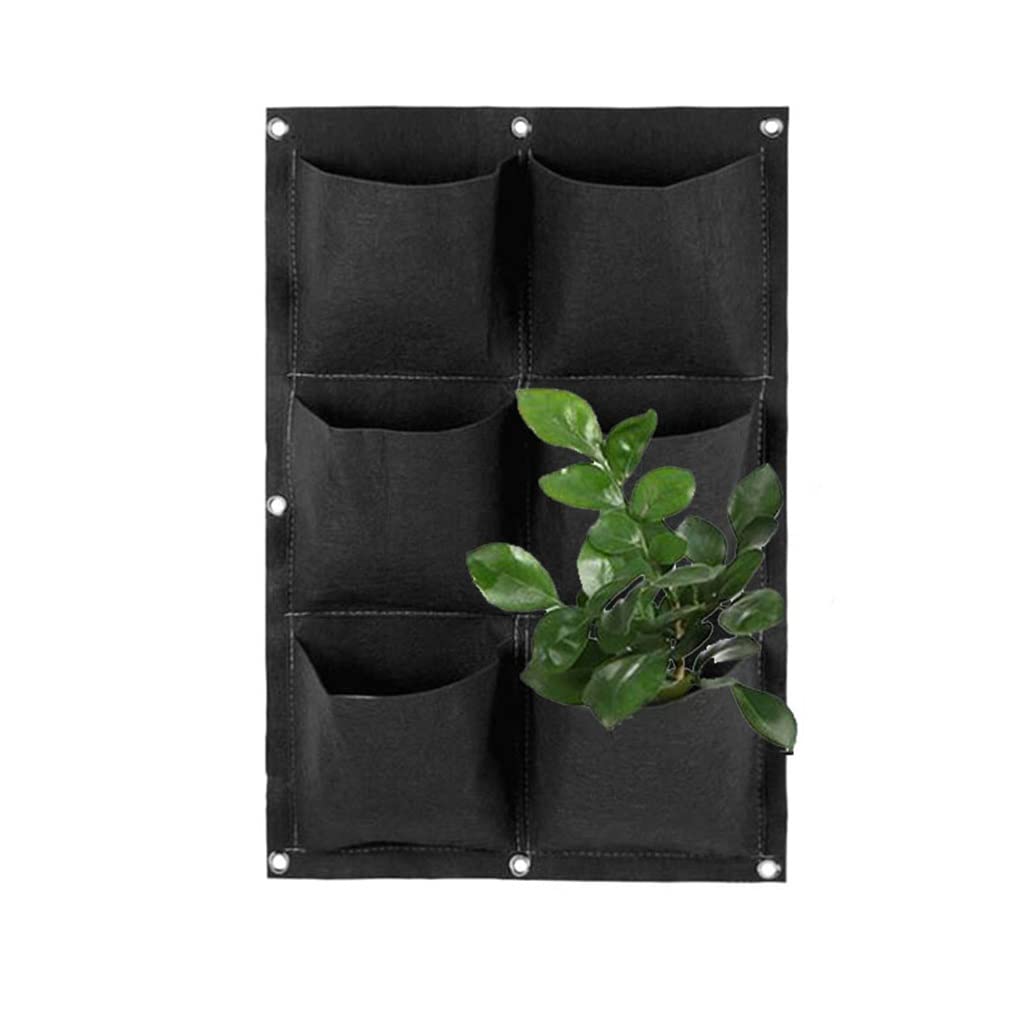 WALNUTA 2-Pack 6-Pocket Black Wall-Mounted Vertical Garden Planter Bag - 40x60cm Hanging Flower & Vegetable Planting Pouch for Indoor/Outdoor Decor, Balcony Gardening, Small Space Urban Farming