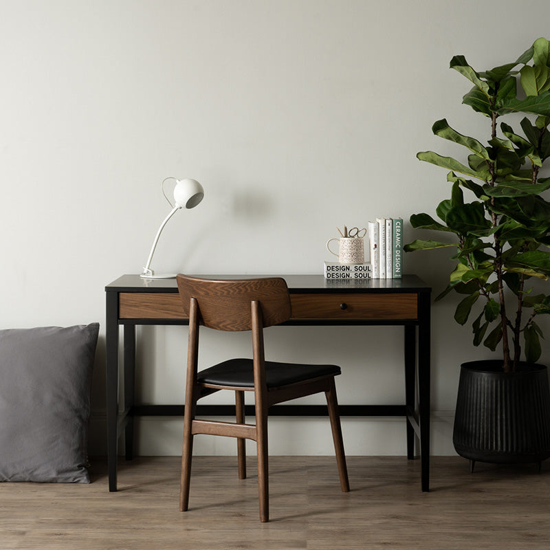 CONALL 47-Inch Study Desk with Storage - Walnut & Black Finish - Perfect for Home Office, Dorm Room, or Small Spaces