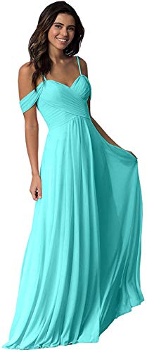 Liangjinsmkj Off Shoulder Bridesmaid Dresses for Women - Elegant Chiffon Ruched Prom Party Evening Gown with Flowy Skirt for Weddings, Cocktail Parties & Special Occasions
