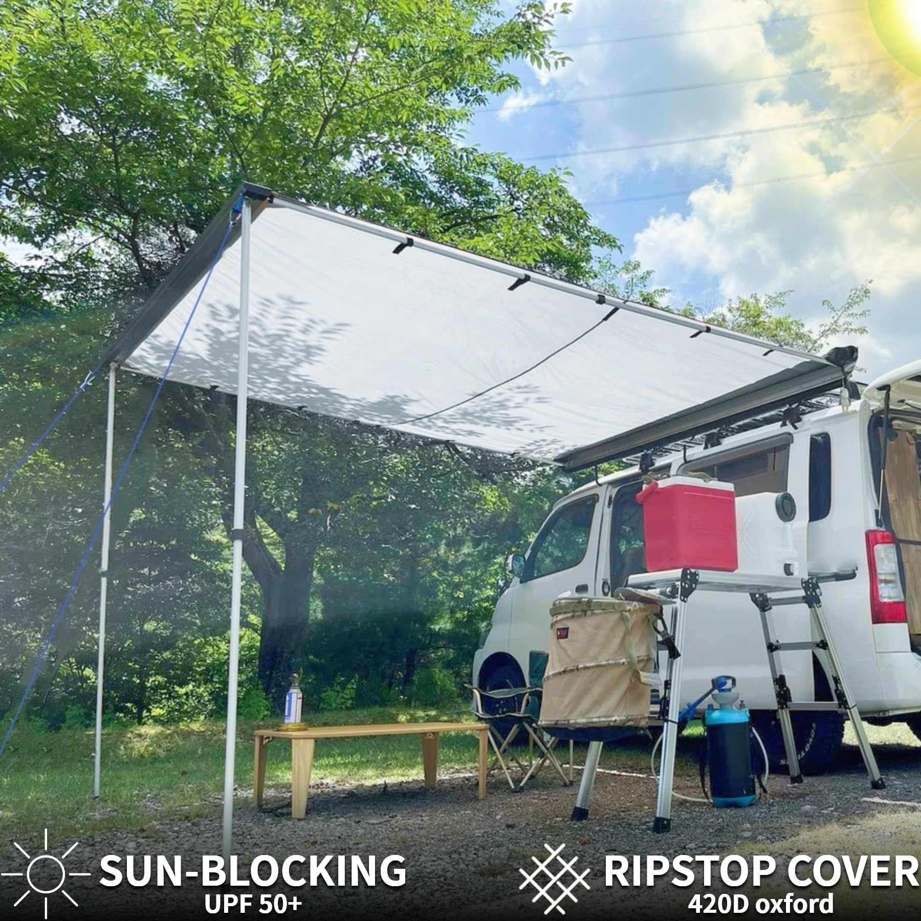 DANCHEL OUTDOOR Car Awning - Waterproof Portable SUV/Truck/Van Sun Shelter (4.9x8.2ft Gray) | Universal Roof Rack Pull-Out Shade for Overland Camping, Beach Trips & Outdoor Adventures