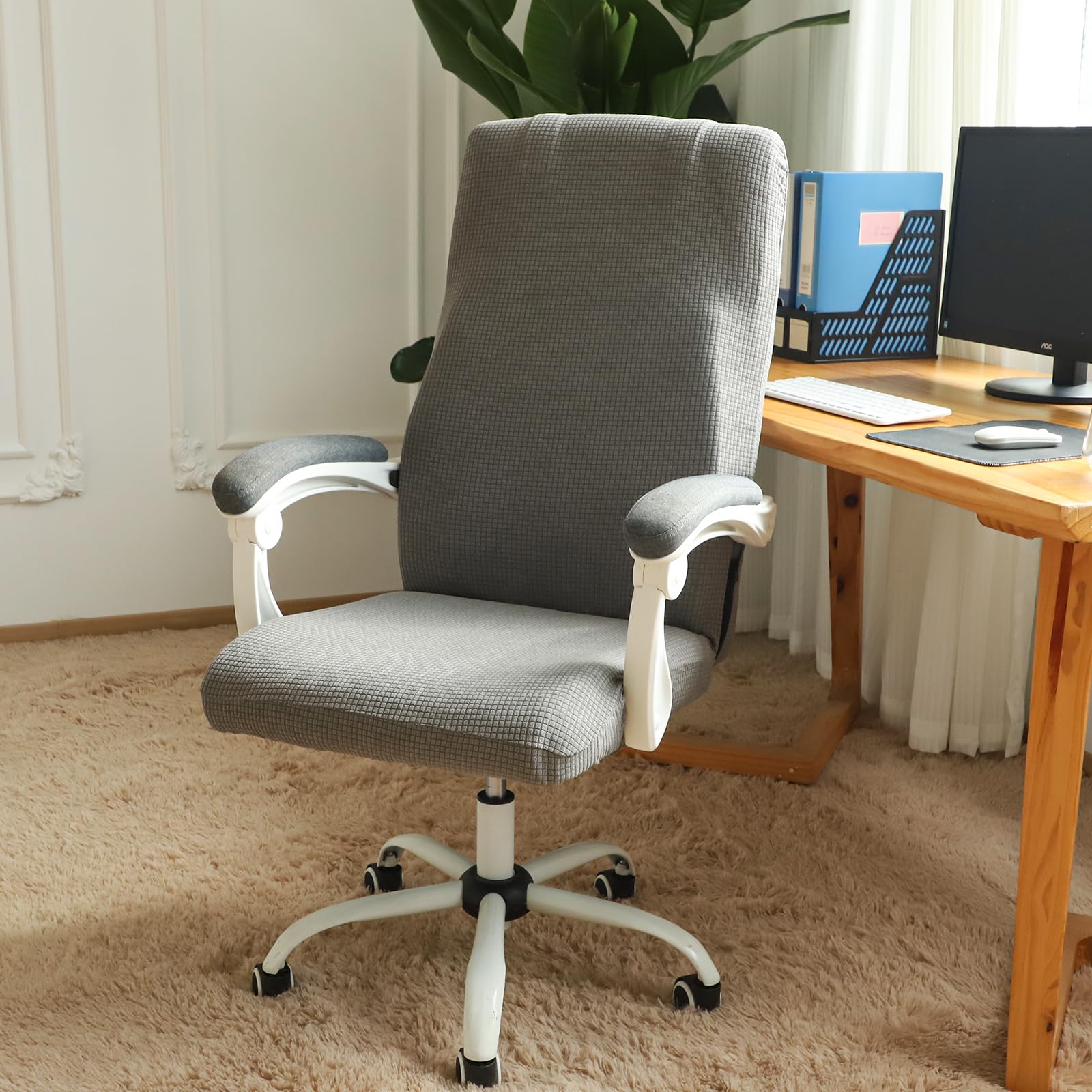 FORCHEER Stretchable XL Office Chair Cover for Big and Tall Chairs - Light Grey, Spill-Proof & Durable Fabric - Perfect for Home Office, Gaming, and Conference Rooms