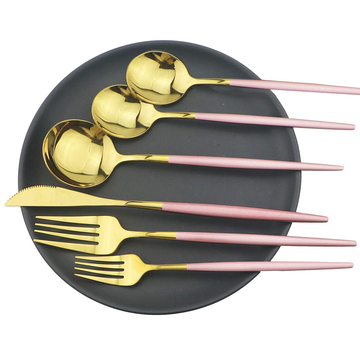 10-Piece Silverware Set – Premium 304 Stainless Steel Flatware Set with Pink Gold Handles (Forks, Spoons, Knives) – Mirror Polished Curved Design Cutlery for 2 – Elegant Tableware for Dinner Parties, Weddings & Home Dining