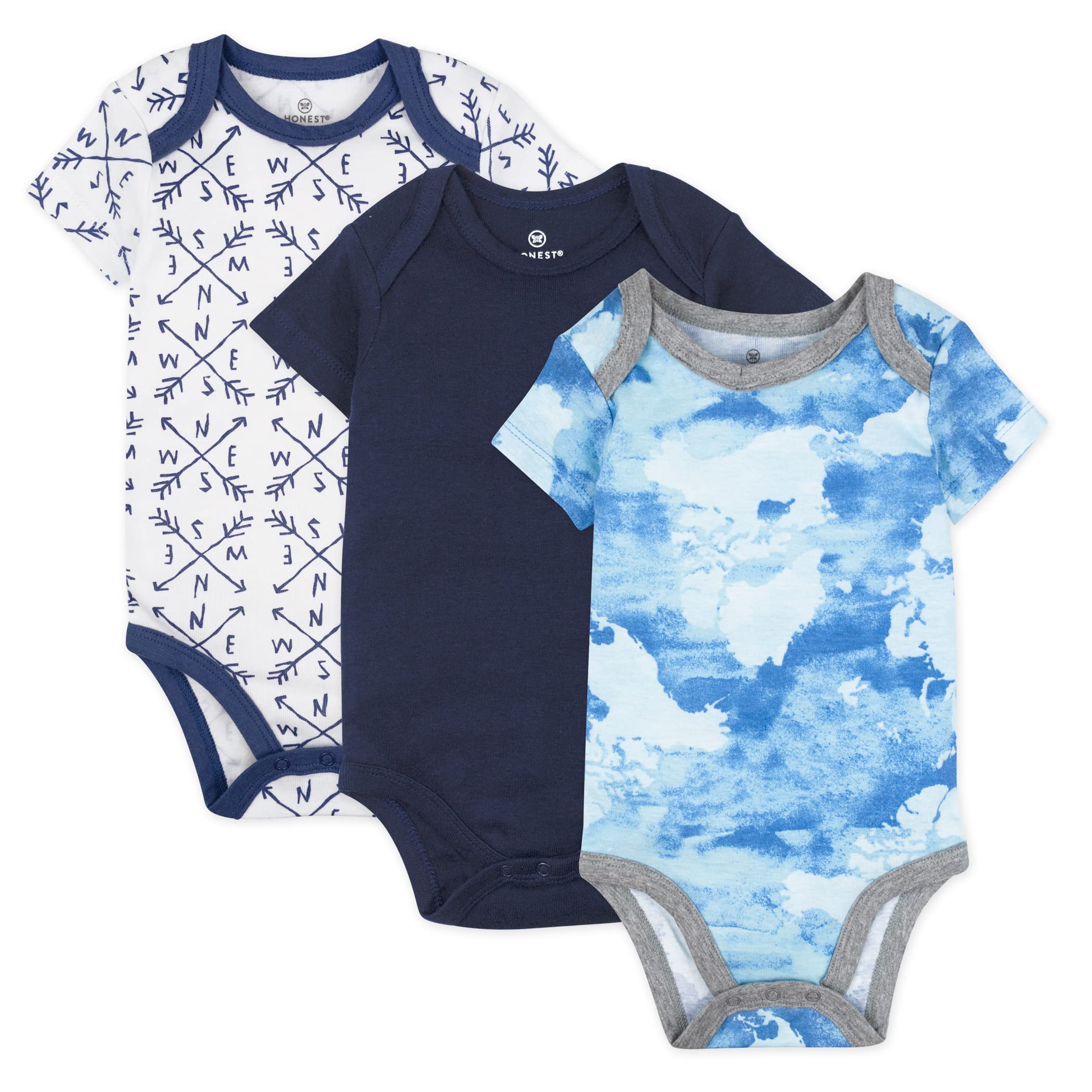 Honest Baby Boys Organic Cotton Short Sleeve Bodysuits - 3 Pack Soft Breathable Onesies for Newborns & Infants - Perfect for Playtime, Daycare & Everyday Comfort