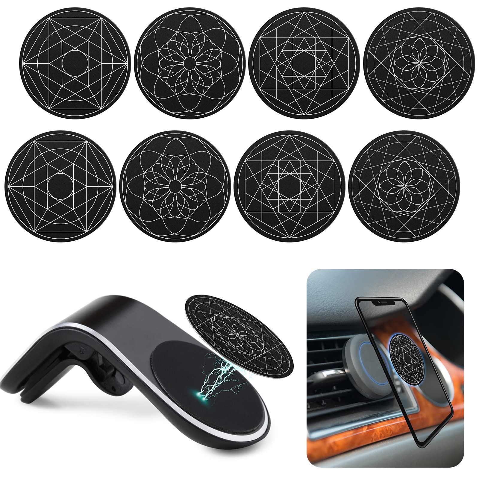 Weewooday 8 Pack Magnetic Phone Mount Plates - Universal Metal Adhesive Stickers for Car Phone Holders | Compatible with All Magnetic Car Mounts | Perfect for Dashboard & Windshield Mounting
