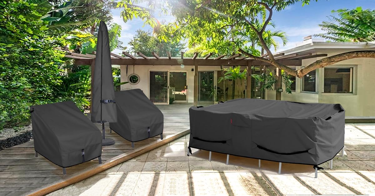 Waterproof 84 x 84 Inch Black Porch Shield Patio Table Cover - Heavy Duty Outdoor Dining Table and Chairs Furniture Protector for Rain, Snow, UV Protection - Perfect for Square Tables, Decks, Backyards, and Outdoor Entertaining