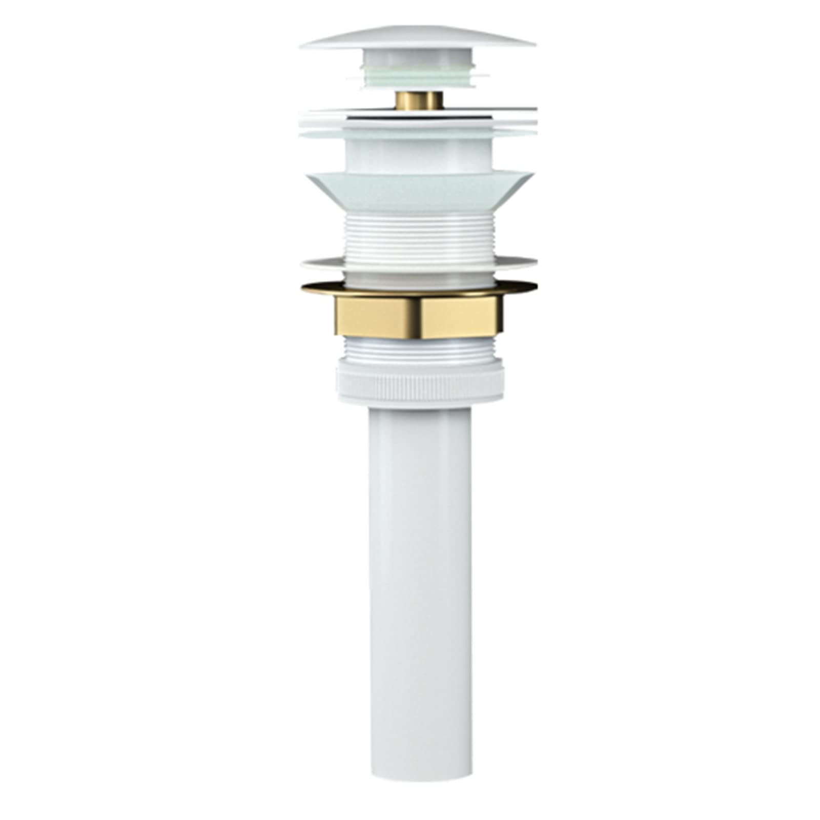 Universal White Brass Pop-Up Drain Without Overflow - Push Button Bathroom Sink Drain Assembly for Bathroom Faucet (Perfect for Modern Bathroom Renovations & Sink Upgrades)