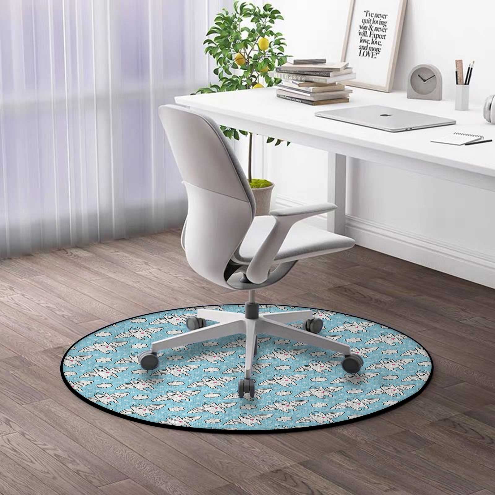 51 Inch Round Angel Rolling Chair Mat - Sky Blue & White Office Carpet Floor Protector for Computer Desk | Perfect for Home Office, Gaming Setup & Workspace