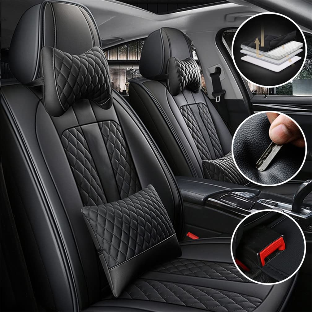 Premium Universal Leather Car Seat Covers - Front 2 Seats for Ford i-Max 2010 | Durable & Comfortable Seat Protectors | Car Accessories Cushion (Black) | Perfect for Road Trips & Daily Commute