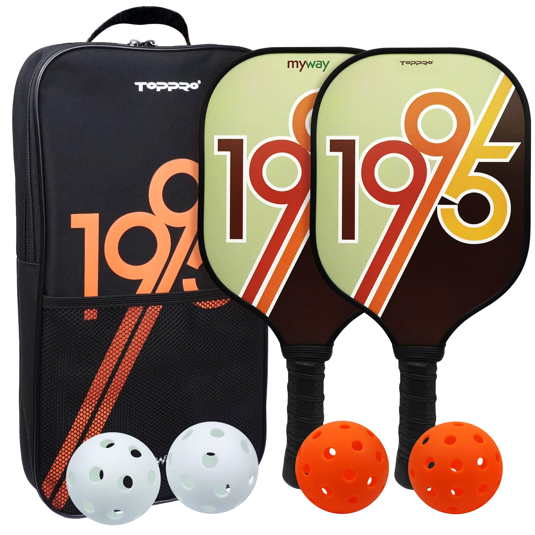 Premium Pickleball Paddles Set of 2 - Fiberglass Surface & Polypropylene Honeycomb Core - Lightweight Rackets with 4 Balls (2 Indoor + 2 Outdoor) & Carry Bag - Perfect for Recreational Play, Tournaments & Family Fun