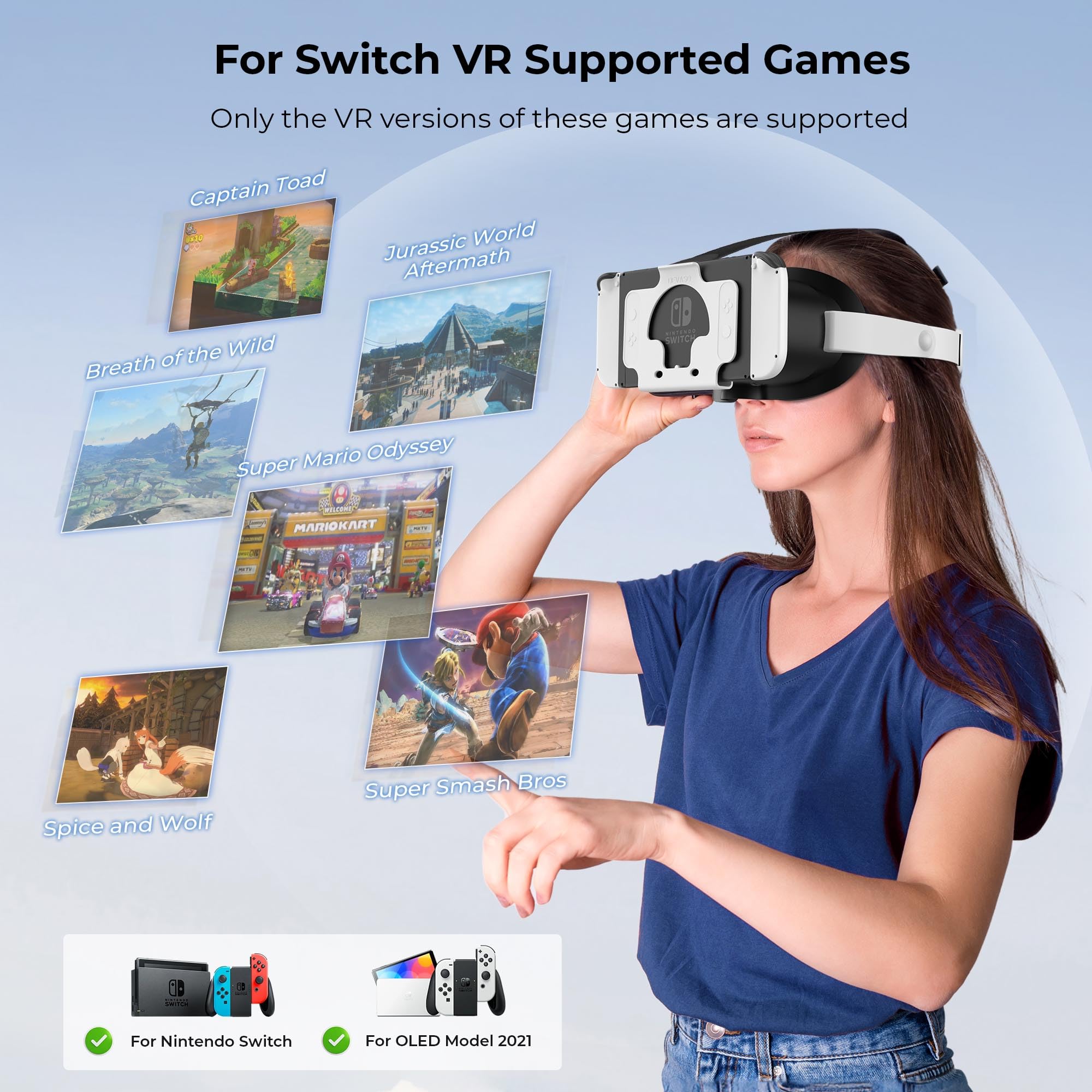 Upgraded VR Headset for Nintendo Switch & Switch OLED - Adjustable HD Lenses with Comfortable Head Strap & Rotary Button - Compatible with Switch VR Games & Labo VR Accessories (Black/White) - Perfect for Immersive Gaming, Virtual Reality Experiences & Family Entertainment