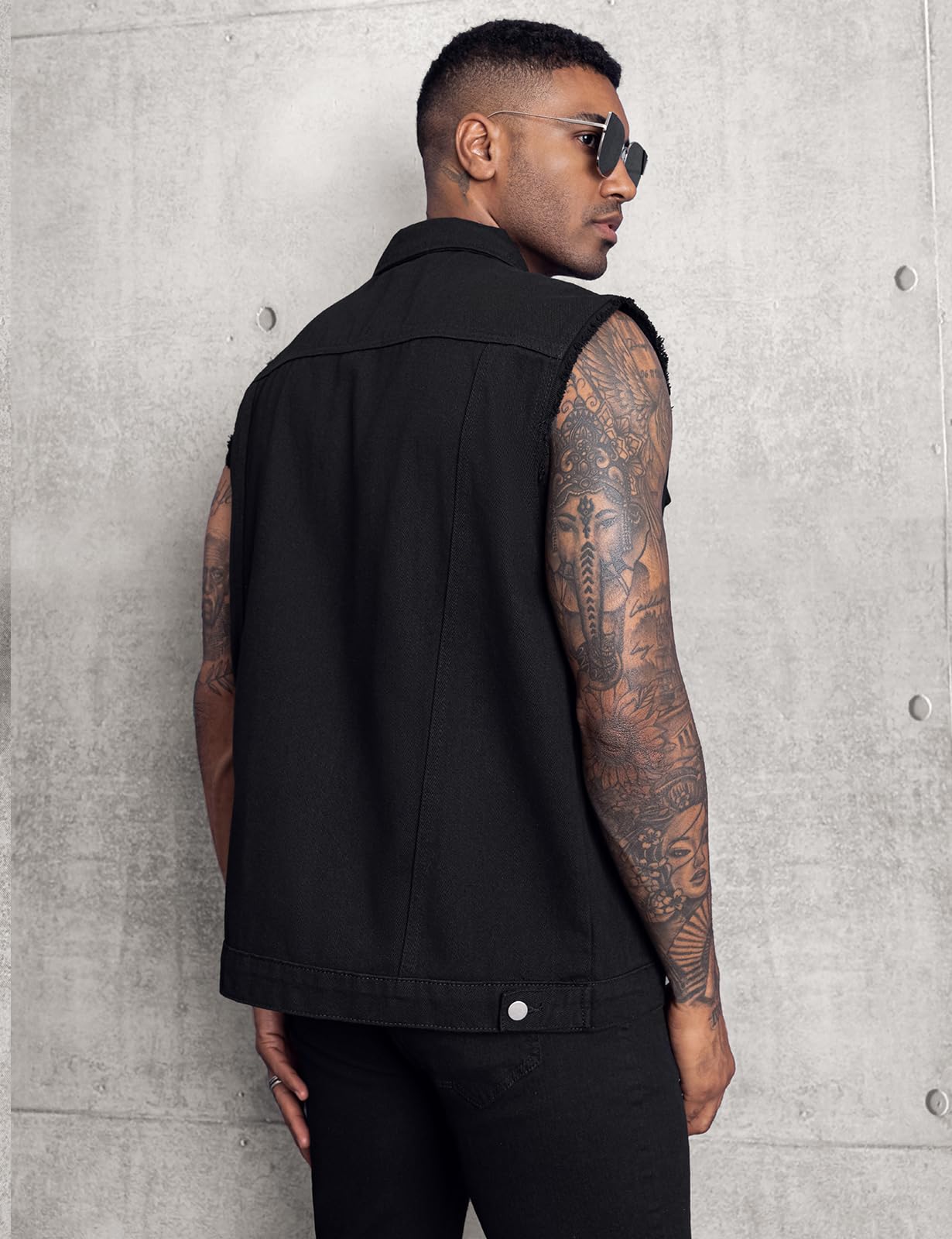 Longbida Men's Distressed Denim Vest - Sleeveless Ripped Slim Fit Jean Jacket for Casual Wear & Street Style | Perfect for Layering, Outdoor Events & Fashion Outfits