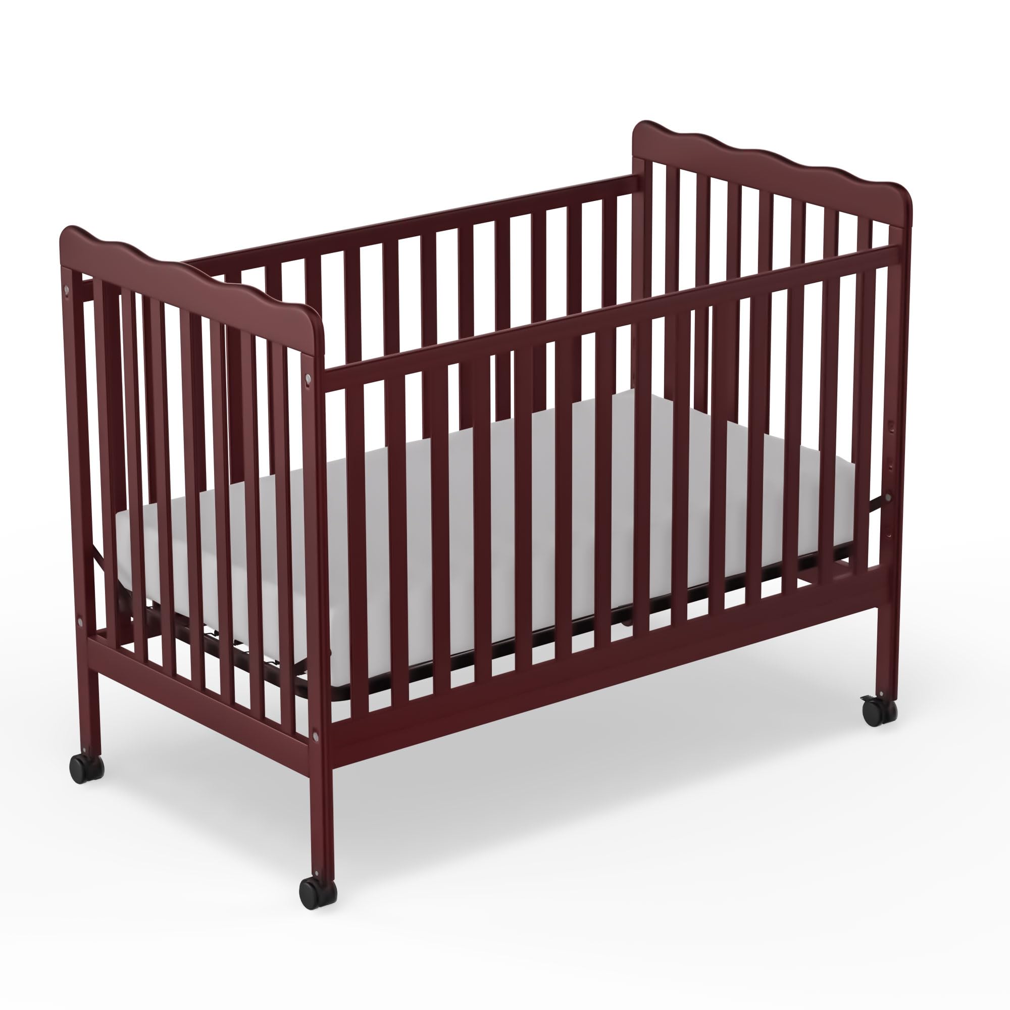 3-in-1 Convertible Baby Crib to Toddler Bed - Full Size Wooden Nursery Furniture with Locking Wheels, Non-Toxic Cherry Finish - Safe Sleeping Solution for Newborns & Toddlers